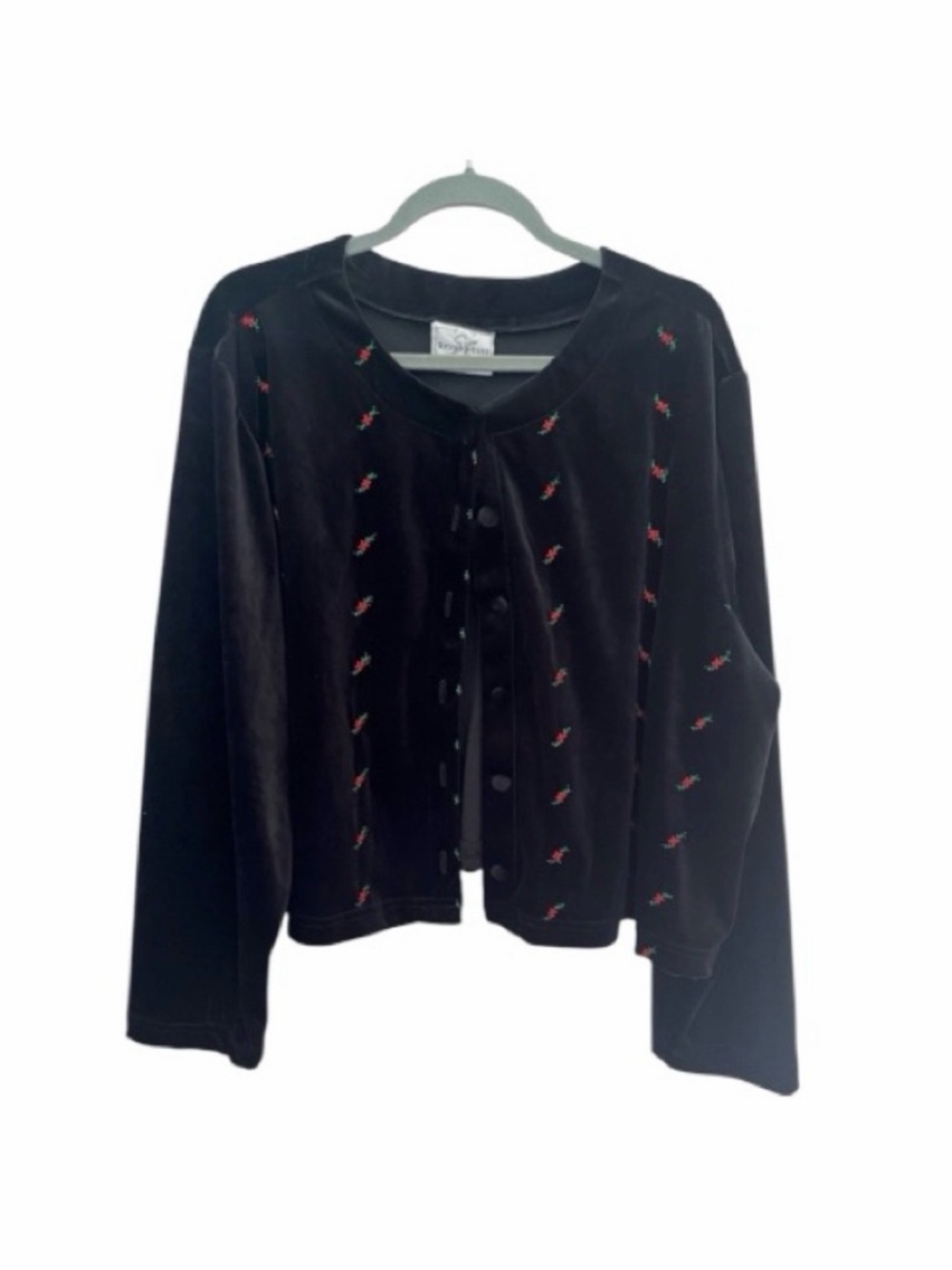 VINTAGE Studio Ease Black Velour Cardigan Embroidered Flower Holiday Sweater 24W